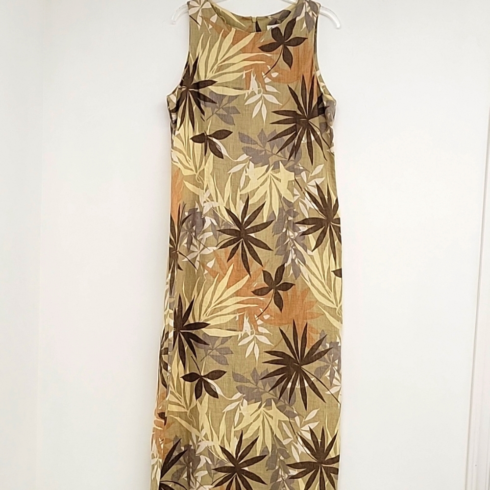 Norm Thompson 100% Linen Floral Maxi Dress Size 16